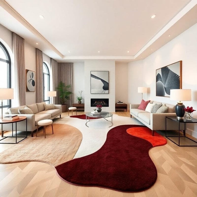 Handcrafted Abstract Red Statement Living Room Rug